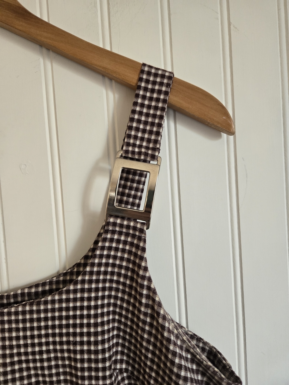 Vintage Brown Gingham Strap Retro Mini Dress - Picture 4 of 11